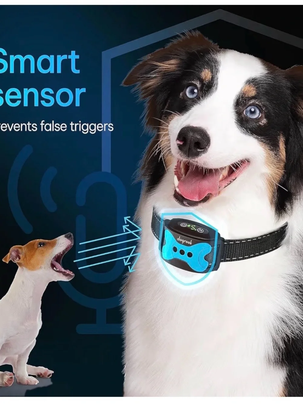 Blue Rechargeable No-Shock Dog Bark Collar with Vibration & Beep